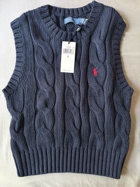 Polo by Ralph Lauren Navy Cable-Knit Sleeveless Sweater Vest with Red Pony